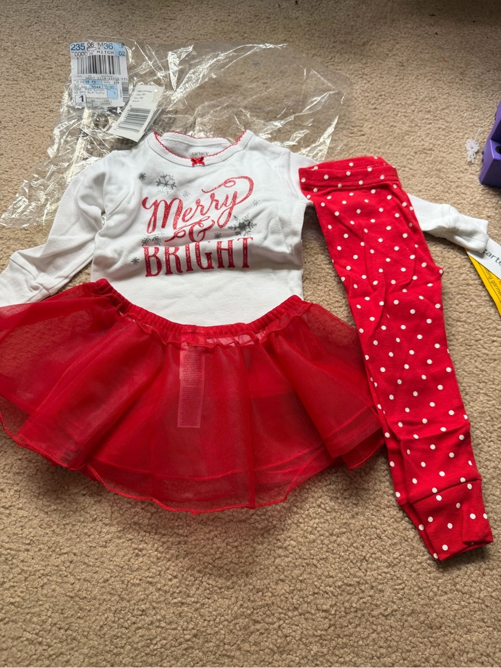 Carter’s Baby Girls 3 Pc Holiday Outfit Merry & Bright Tutu Set 12M NWT Xmas